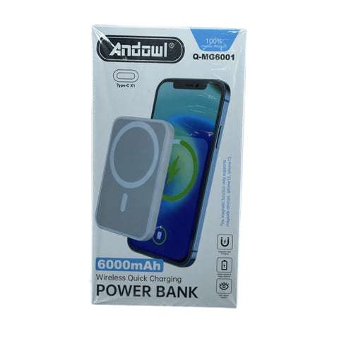 Andowl Q-MG6001 Mini Power Bank di Ricarica Wireless 6000mAh Con Aspirazione Magnetica USB Type-C